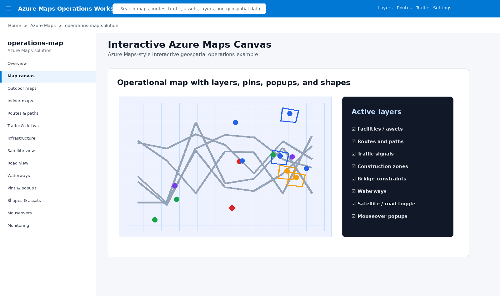Azure Maps interactive canvas