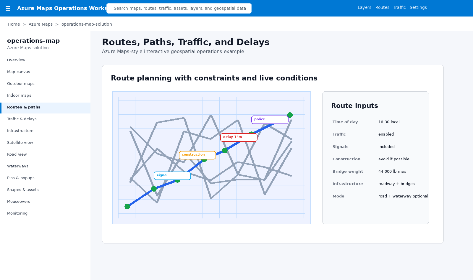 Azure Maps routes traffic delays