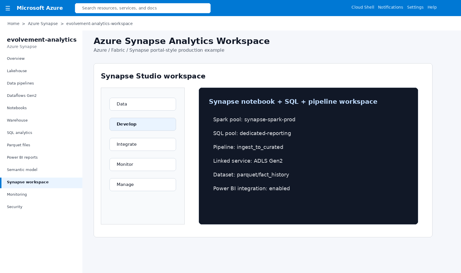 Azure Synapse workspace screenshot
