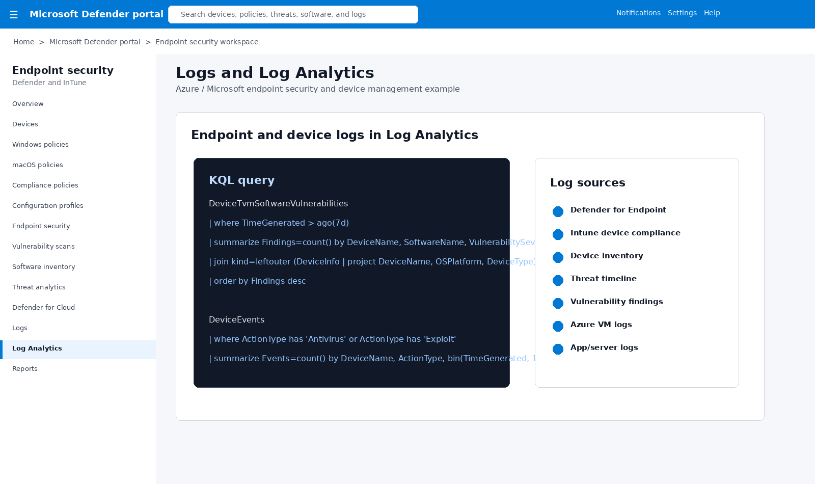 Defender InTune Log Analytics