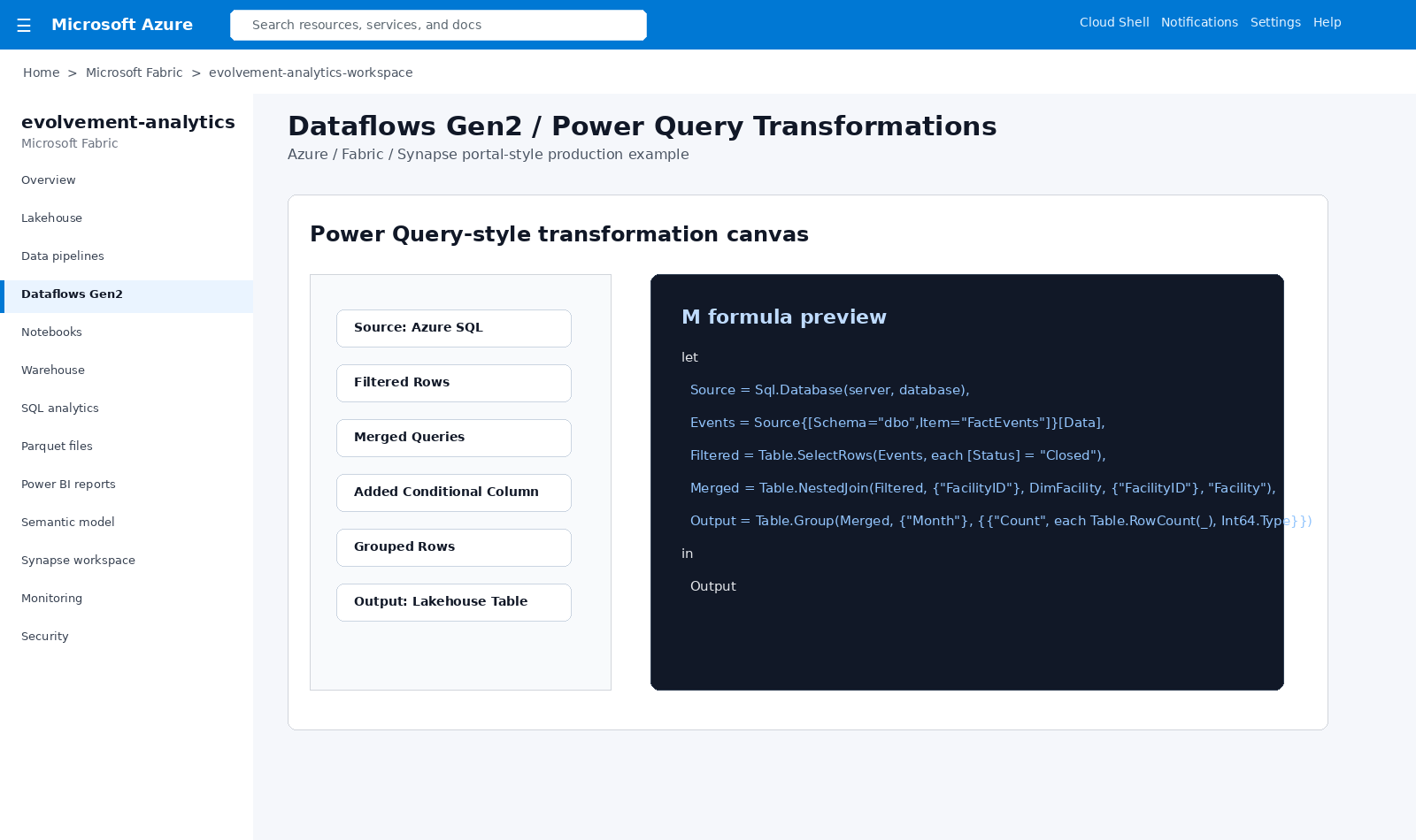 Fabric Dataflows Gen2 Power Query screenshot