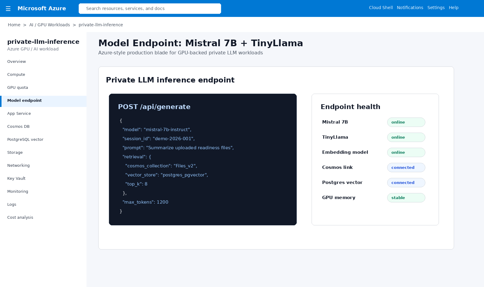 Private model endpoint