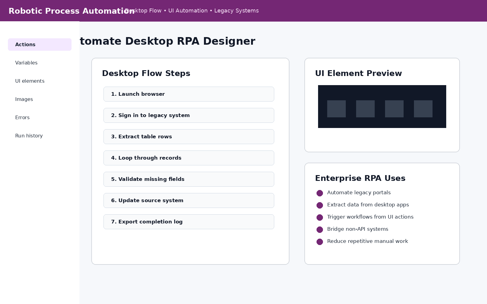 Robotic process automation desktop flow screenshot